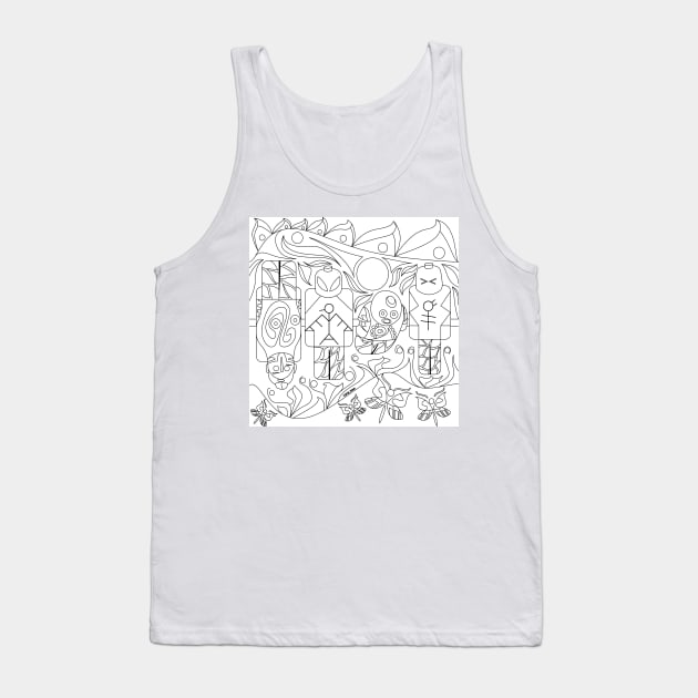 adult coloring tribal alien in brick pattern ecopop Tank Top by jorge_lebeau